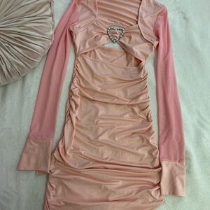 SHEIN Pink Bodycon Dress with Long Cuffed Sleeves and Square Neck